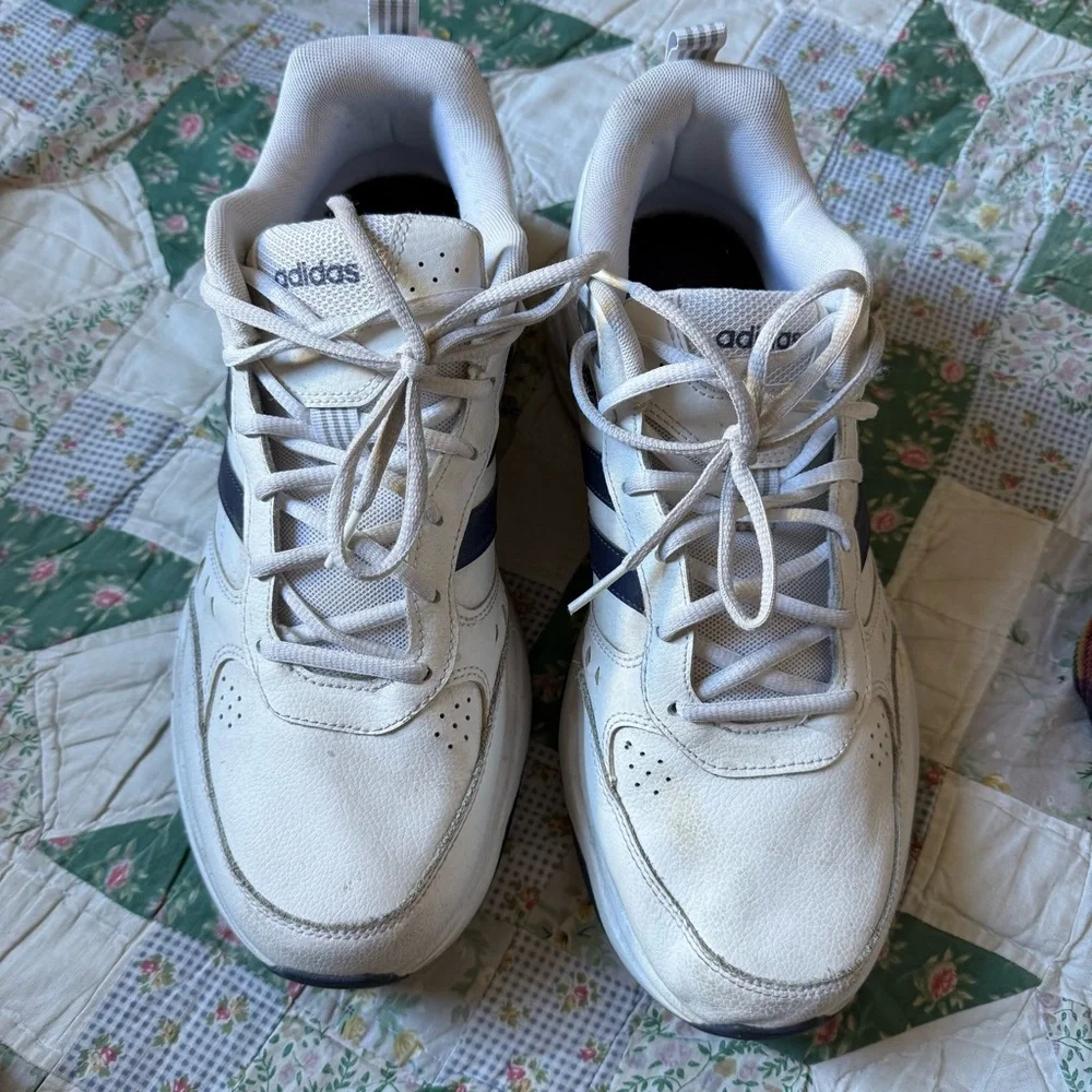 Adidas Men's White Sneakers with Navy Stripes